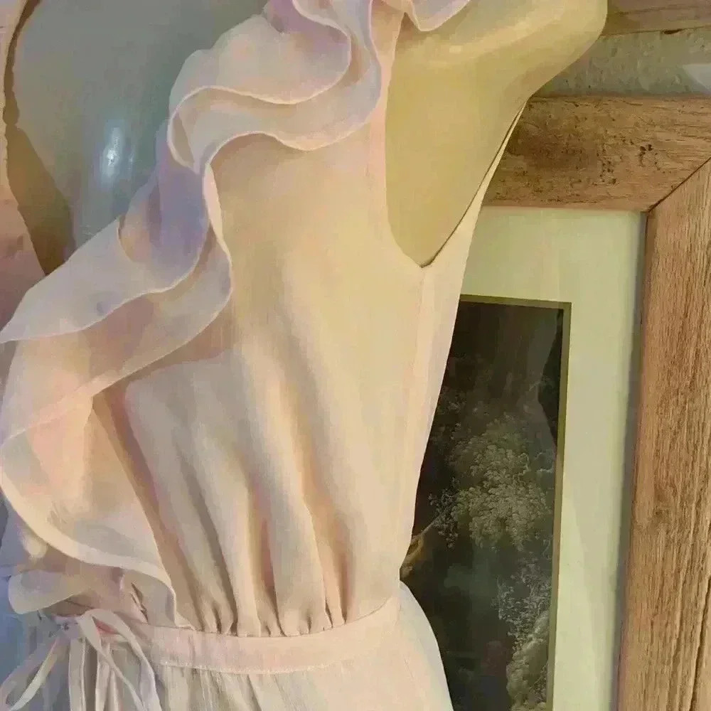 Chelsea28 Ruffle Trim Chiffon Dress Light Pink Creole Midi Dress-Orig$190 - Picture 11 of 16